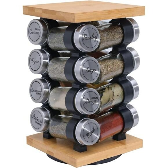 Rotating spice rack with 16 jars pre filled spices countertop organizer carousel - Picture 1 of 8